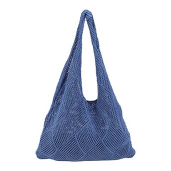 1 pc Diamond Mesh Knit Tote Shoulder Bag Casual Beach Handbag