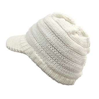 Women's Crochet‑Knitted Visor Thick Warm Knit Skull Cap with Brim