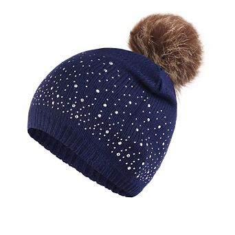 Women's Sparkle Cable‑Knit Pom‑Pom Cuff Beanie