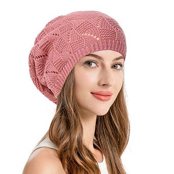 Women's Slouchy Crochet‑Knit Cutout Beanie