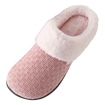 Women’s Woven Knit Fleece Clog Slippers, Cozy Plush Faux Fur Lined Memory Foam House Shoes