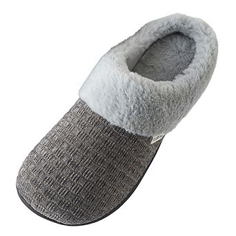 Women’s Woven Knit Fleece Clog Slippers, Cozy Plush Faux Fur Lined Memory Foam House Shoes