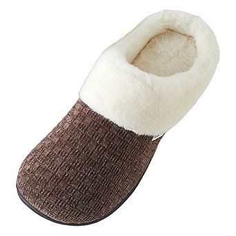 Women’s Woven Knit Fleece Clog Slippers, Cozy Plush Faux Fur Lined Memory Foam House Shoes