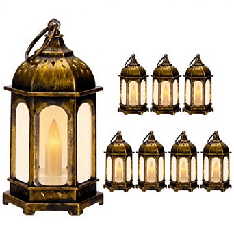 8 pc Mini Moroccan Hanging Lanterns with LED Lights