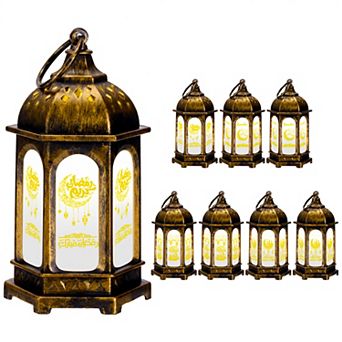 8 pc Mini Moroccan Hanging Lanterns with LED Lights