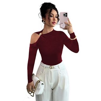 Women's Tops Asymmetrical Fitted Long Sleeve Dressy Blouses