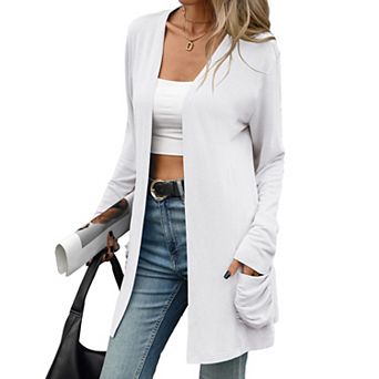 Women's Long Sleeve Cardigan Open Front Knit Sweater with Pockets