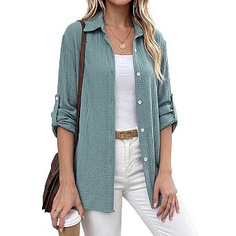 Womens Button Down Shirts Long Sleeve Casual Tops