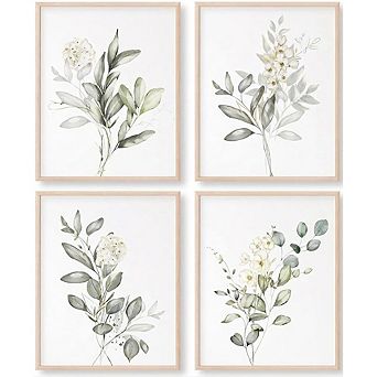 Botanical Watercolor Art Print Set, Boho Floral & Leaf Wall Décor