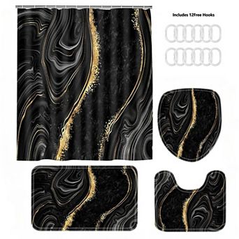 4 pc Marble Shower Curtain Sets with Rugs Bathroom Set,Bathroom Decor Accessories Shower Curtains