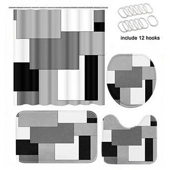 4 pc Bathroom Sets with Shower Curtain and Rugs,Geometric Abstract Modern Bathroom Decor Set