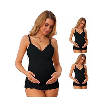 3 Packs Women's V Neck Cami Tops Textured Sleeveless Nursing Pregnancy Tanks Adjustable Straps