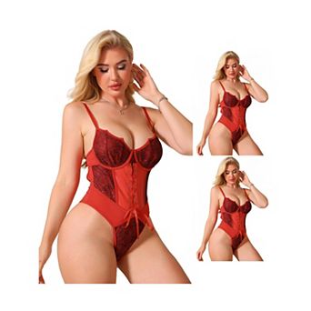 3 Packs Women's PU Leather Shapewear Bodysuit Underwire Plunge Corset Cami Tops Thong Bodyshaper