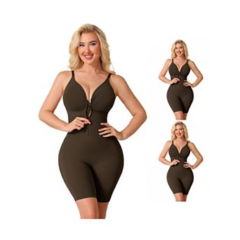 3 Packs Women's Shapewear Bodysuits Tummy Control Hip Lifting Zip Up Sleeveless Bodyshaper