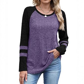 Womens Long Sleeve Sweatshirts Color Block Casual Fall Shirts