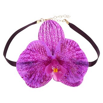 Butterfly Orchid Chokers Necklace, Flower Collar Necklace for Women Adjustable Long Rope Chain