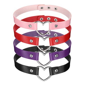 4 pc Chokers, Heart Choker Collar Necklace Punk Grunge Necklace Gothic Jewelry