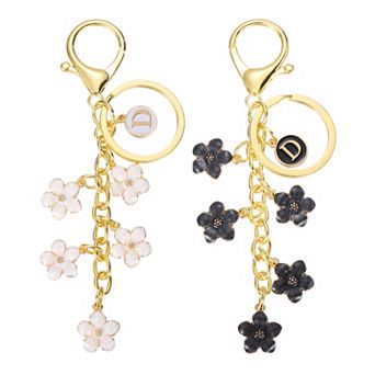 2 pc Cute Initial Flower Letter Keychain for Handbags and Backpacks