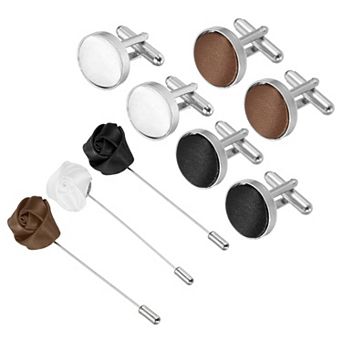 Cufflinks Brooch Lapel Pin Set Fabric Cufflink and Rose Boutonnieres Corsage Kit
