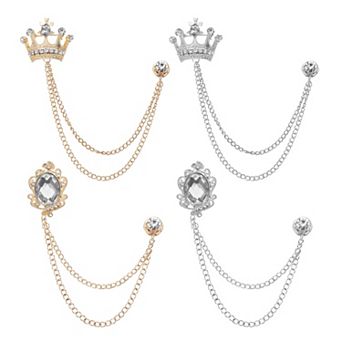 4 pc Vintage Sweater Shawl Chain Clips Gem Crown Hanging Chain