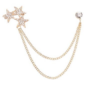 Star Chain Brooch Pins, Shiny Star Tassel Chain Hanging Crystal Lapel Suit Pins