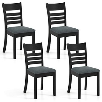 Wood Dining Chairs Set Rubber Wood Frame Slatted Back Cushioned Seat