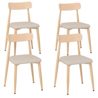 Linen Seat Upholstered Dining Room Chairs Metal Legs Kitchen Seating Set