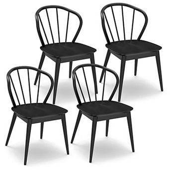 Set of 4 Windsor Dining Chairs Farmhouse Spindle Back Rubber Wood Kitchen Chairs