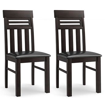 Set of 2 Dining Chairs Faux Linen High Back Kitchen Side Chairs Rubber Wood Frame