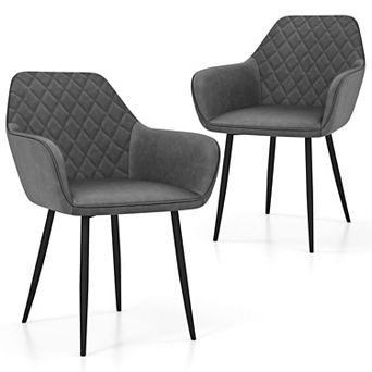 Dining Chairs Set of 2 PU Leather Seat Metal Frame High Back Armrest Chairs