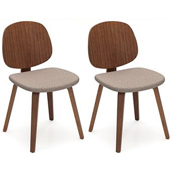 Mid-Century Dining Chairs Set of 2 Chenille Upholstery Bentwood Frame Chairs