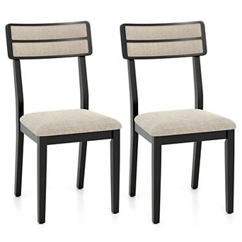 Upholstered Dining Chairs Set of 2 Linen Seat Wood Legs Kitchen Chairs