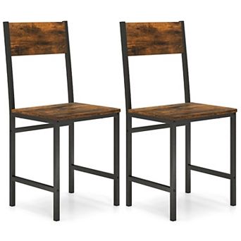 Industrial Dining Chairs Set of 2 Metal Frame Engineered Wood Seat Kitchen Chairs