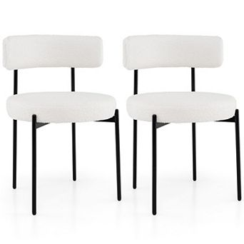 Set of 2 Dining Chairs Faux Fleece Upholstered Curved Back Metal Frame Round Seat