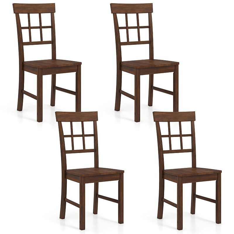 Wood Dining Chairs Set, Mid Century Lattice Back, Recessed Seat Dining ...