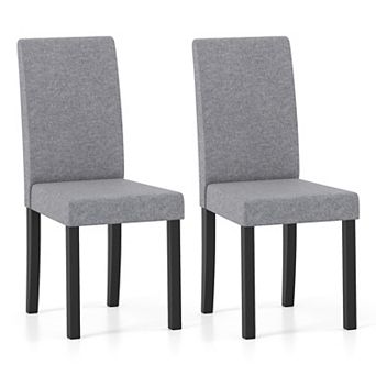 Set of 2 Upholstered Dining Chairs with Faux Linen Fabric, Padded Seat and Rubber Wood Legs