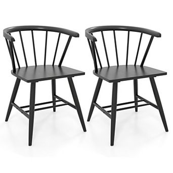 Windsor Dining Chairs with Spindle Back, Armrests and Rubber Wood Frame