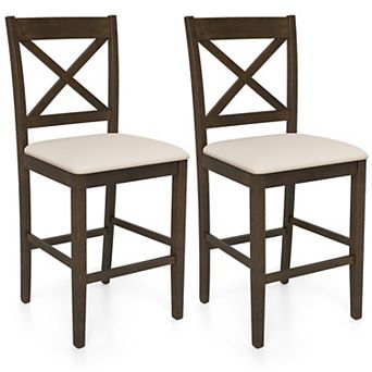Set of 2 Counter Height Bar Stools with Upholstered Seat, X Back Kitchen Island Chairs