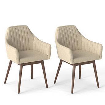 Set of 2 Upholstered Dining Chairs with Armrests and Rubber Wood Legs