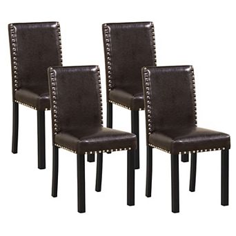 Parsons Dining Chairs with PVC Leather Upholstered Seat and Curved Back