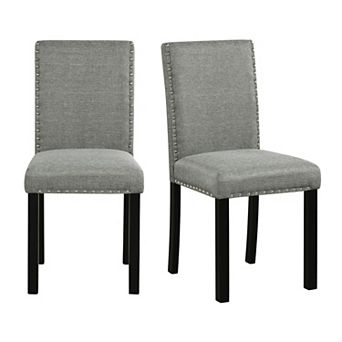 Parsons Upholstered Dining Chairs with Padded Linen Seat and Nailhead Accents