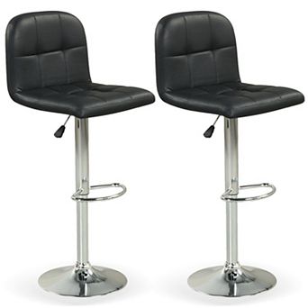 Set of 2 Adjustable Swivel Bar Stools with Faux Leather Seat, Modern Kitchen Bar Chairs