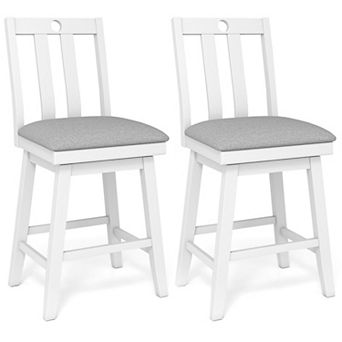 Set of 2 Swivel Counter Height Bar Stools with Upholstered Seat, Slat Back Kitchen Chairs