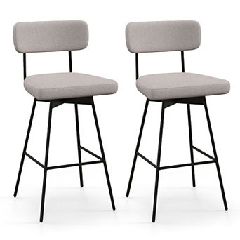 Set of 2 Upholstered Swivel Bar Stools with Footrest, Modern Counter Bar Chairs
