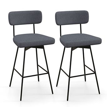 Set of 2 Upholstered Swivel Bar Stools with Footrest, Modern Counter Bar Chairs