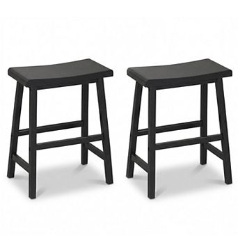 Set of 2 Counter Height Bar Stools with Saddle Seats, Rubber Wood Legs for Kitchen Island