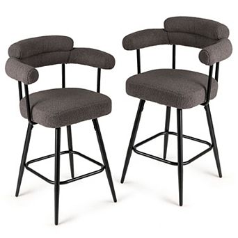 Swivel Counter Height Bar Stools Set of 2, Boucle Upholstered with Arms and Footrest