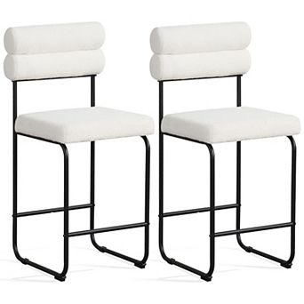 Counter Height Bar Stools Set of 2, Teddy Fabric Upholstered Kitchen Island Chairs