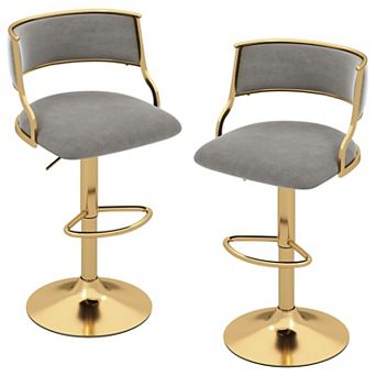Velvet Adjustable Bar Stools Set of 2, 360 Swivel Kitchen Island Chairs with Footrest