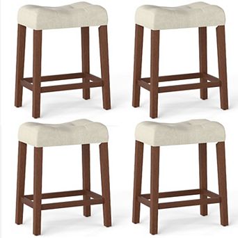 Farmhouse Counter Height Bar Stools Set of 4 with Tufted Upholstered Seats and Footrests